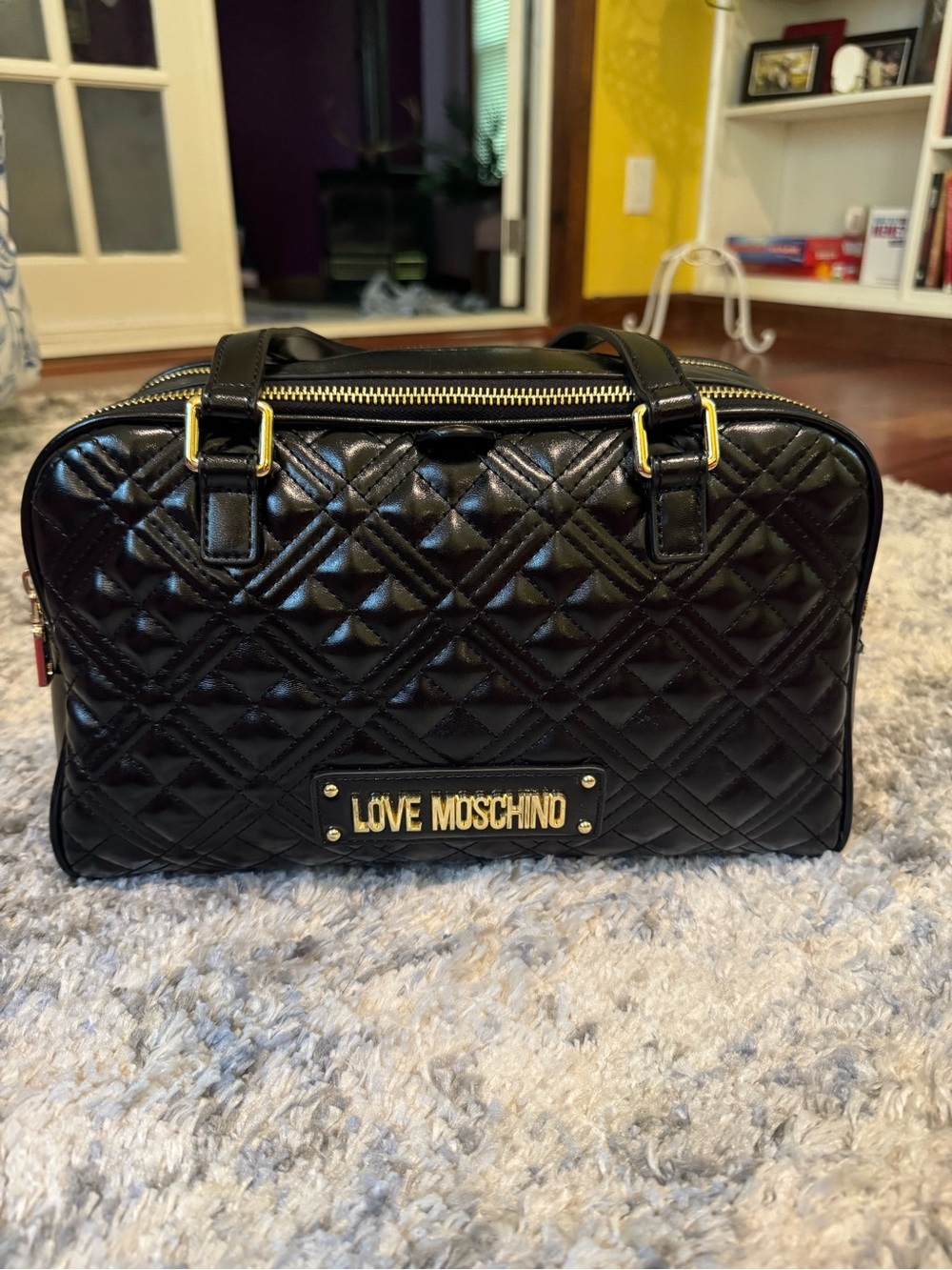 Love Moschino Black Quilted Satchel with Gold Hardware